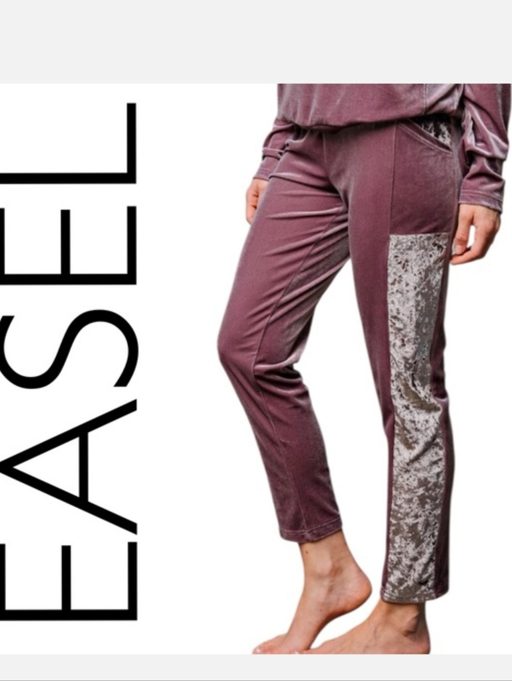 Easel - Velvet Panel Jogger Pants - Purple Taupe
